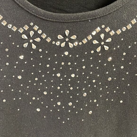 CORAL BAY Ladies Vneck Rhinestone Embellishment Blouse Top, Missy Small, Black - Picture 5 of 6